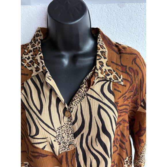 Phool Vintage Style Animal Print Button Down Shirt Size L Top Blouse Sexy 80s - Picture 2 of 9